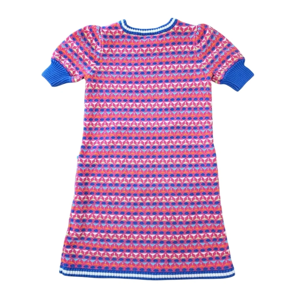 Hanna Andersson Girls 120 (7) Fair Isle Knit Dress Pink Blue Green Cotton